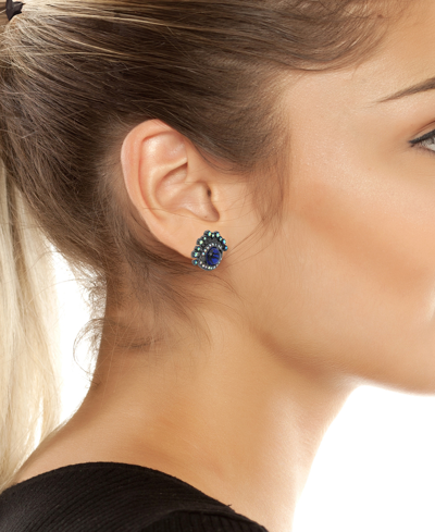 Shop Betsey Johnson Faux Stone Evil Eye Stud Earrings In Blue,hematite