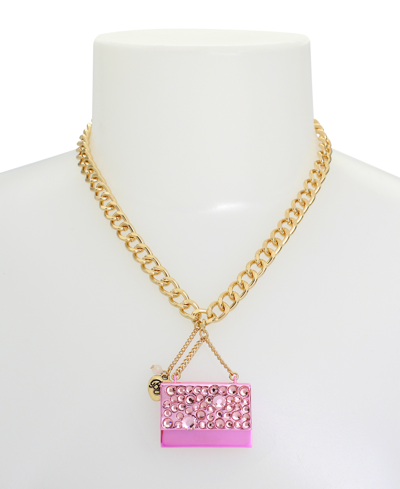 Shop Betsey Johnson Faux Stone Going All Out Purse Pendant Necklace In Pink,gold