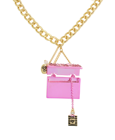 Shop Betsey Johnson Faux Stone Going All Out Purse Pendant Necklace In Pink,gold