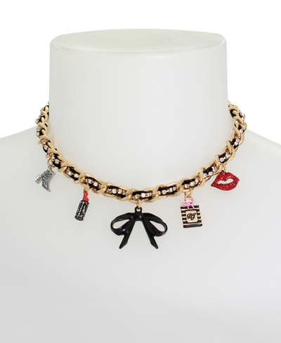 Shop Betsey Johnson Faux Stone Going All Out Charm Necklace In Multi,gold