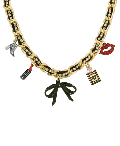 Shop Betsey Johnson Faux Stone Going All Out Charm Necklace In Multi,gold