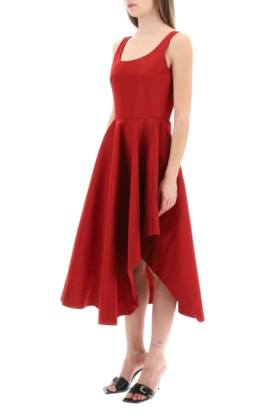 Shop Alexander Mcqueen Asymmetric Polyfaille Dress Women In Red