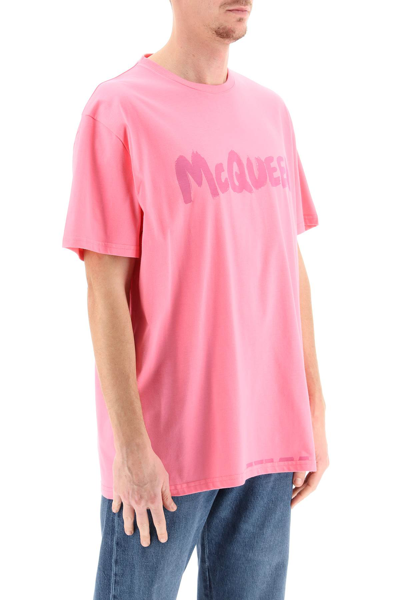 Shop Alexander Mcqueen Mcqueen Graffiti Oversized T-shirt Men In Pink