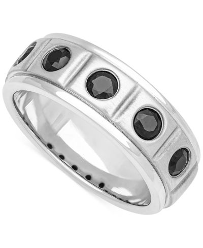 Macy's Men's Black Sapphire Textured Band (1-1/3 Ct. T.w.) In Sterling Silver In Silver
