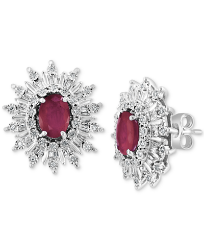 Shop Effy Collection Effy Sapphire (1/3 Ct. T.w.) & Diamond (1/3 Ct. T.w.) Stud Earrings In 14k White Gold. (also Availab In Ruby