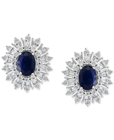 Shop Effy Collection Effy Sapphire (1/3 Ct. T.w.) & Diamond (1/3 Ct. T.w.) Stud Earrings In 14k White Gold. (also Availab In Ruby