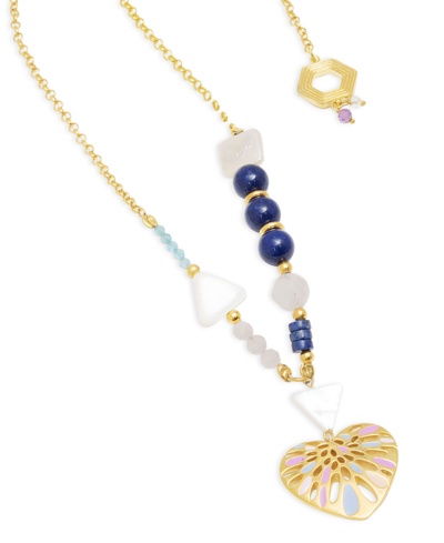 Shop Nectar Nectar New York 18k Gold-plated Mixed Gemstone Heart Pendant Necklace, 36" + 10" Extender In Gld