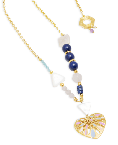 Nectar Nectar New York 18k Gold-plated Mixed Gemstone Heart Pendant Necklace, 36" + 10" Extender In Gld