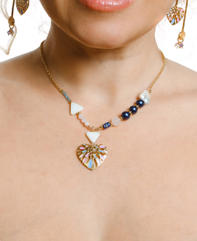 Nectar Nectar New York 18k Gold-plated Mixed Gemstone Heart Pendant Necklace, 36" + 10" Extender In Gld