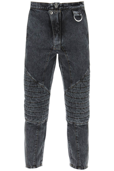 Shop Balmain Jeans With Quilted And Padded Inserts Men In Gray