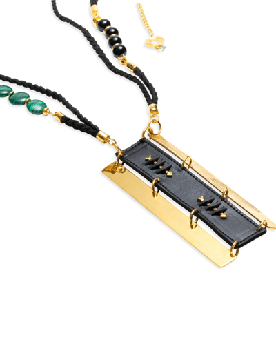 Shop Nectar Nectar New York 18k Gold-plated Mixed Gemstone & Faux Leather Statement Pendant Necklace, 42" + 10" Extender In Gld