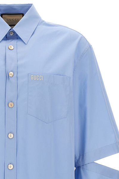 Shop Gucci Men Logo Embroidery Shirt In Blue