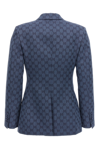 Shop Gucci Women 'gg' Blazer In Blue