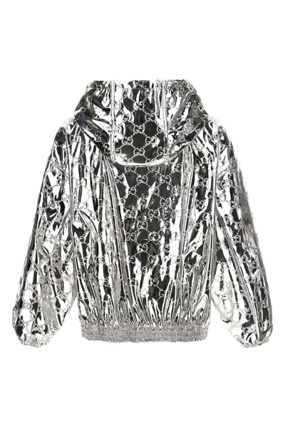 Shop Gucci Women 'gg' Hooded Jacket In Silver