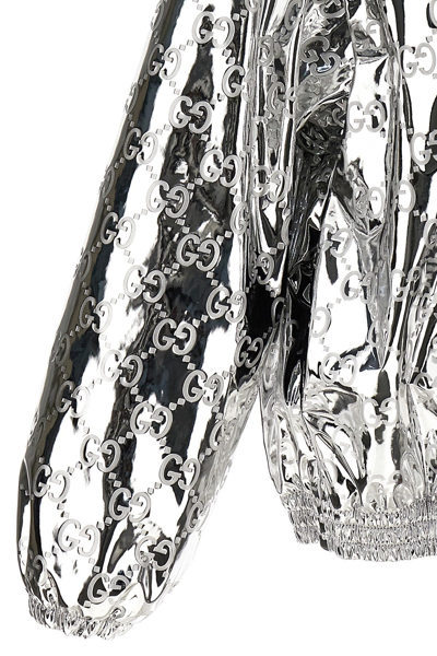 Gucci Shiny Finish Hooded Jacket With Elasticated Cuffs In Silver