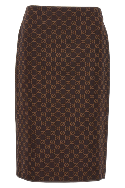 Shop Gucci Women 'gg' Skirt In Brown