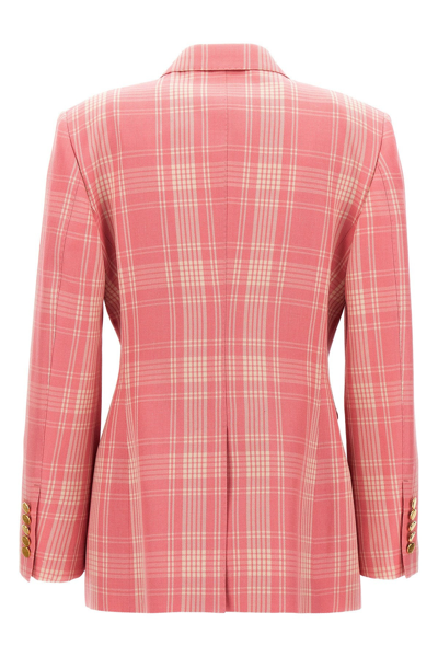 Shop Gucci Women Check Double-breasted Blazer In Pink