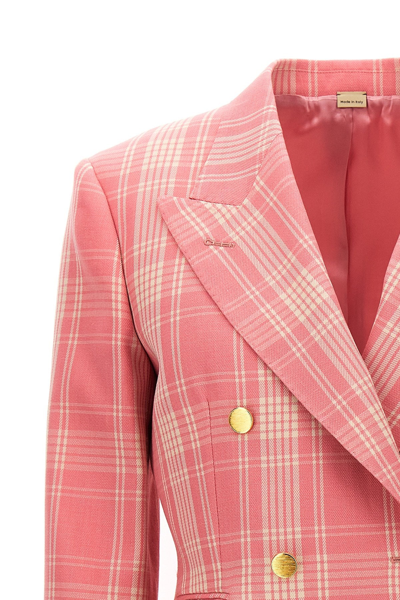 Shop Gucci Women Check Double-breasted Blazer In Pink