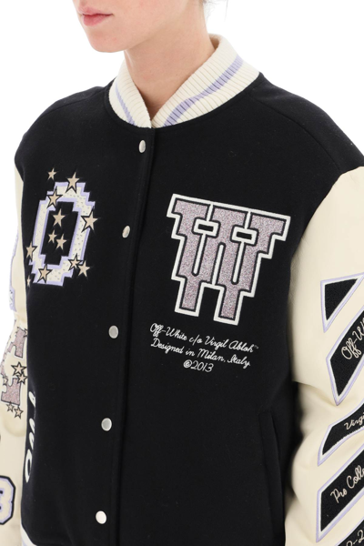 Women's Black Off-White Virgil Abloh 2015 Letterman Jacket with Striped  Sleeves - Jackets Masters