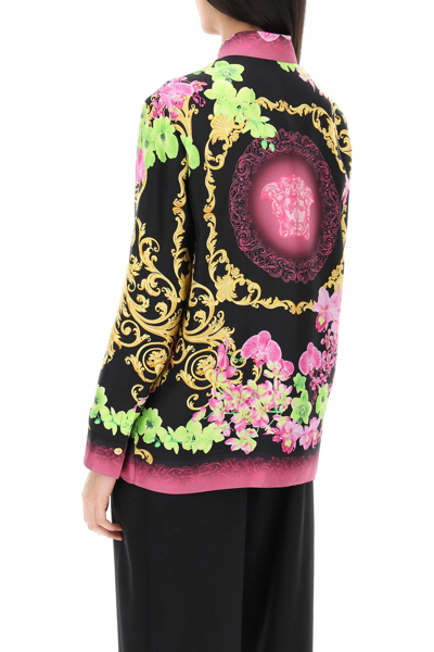Shop Versace 'medusa Orchid' Silk Shirt Women In Multicolor