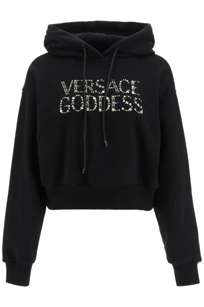 Shop Versace Studded Logo Hoodie Women In Black