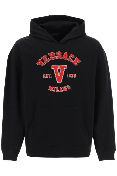 Shop Versace Varsity Hoodie With Terry Patches Men In Black