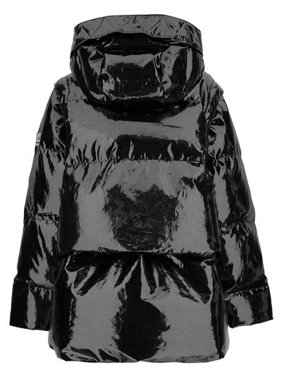 Anitroc 'chiara' Oversized Black Down Jacket With Logo Patch In Grey