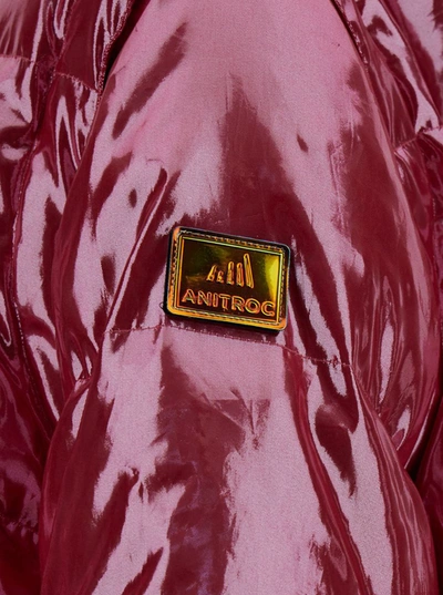 Shop Anitroc 'chiara' Oversized Red Down Jacket With Logo Patch In Shiny Nylon Woman Gaudenzi Exclusive