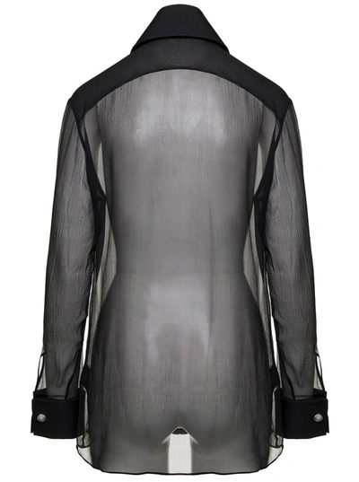 Shop Balmain Black Shirt With Oversized Pointed Collar In Silk Woman