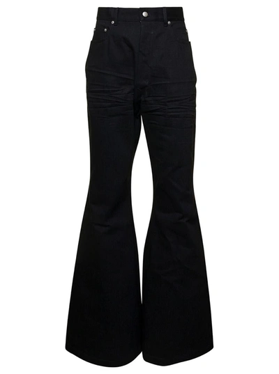 Shop Rick Owens 'bolan' Black Bootcut Jeans With High-waist In Cotton Denim Man