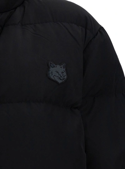 Shop Maison Kitsuné Black Cropped Down Jacket With High Neck And Fox Head Patch In Nylon Woman
