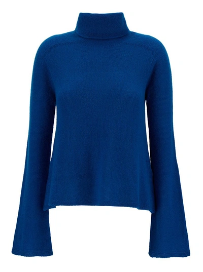 Shop Semicouture 'ginger' Blue Turtleneck With Flare Sleeves In Fabric Woman