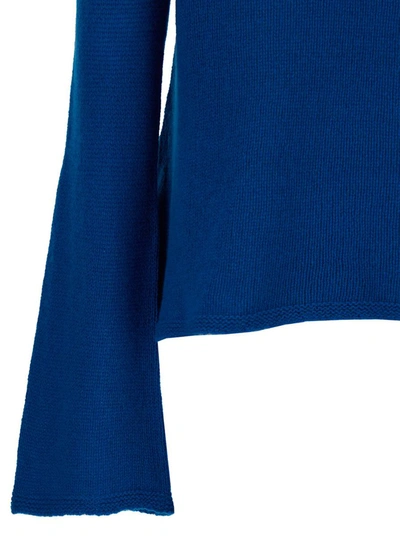 Shop Semicouture 'ginger' Blue Turtleneck With Flare Sleeves In Fabric Woman