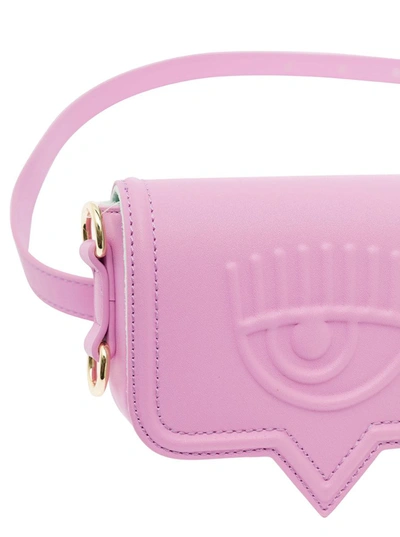 Shop Chiara Ferragni 'eyelike' Pink Crossbody Bag With Front Logo In Faux Leather Woman In Violet