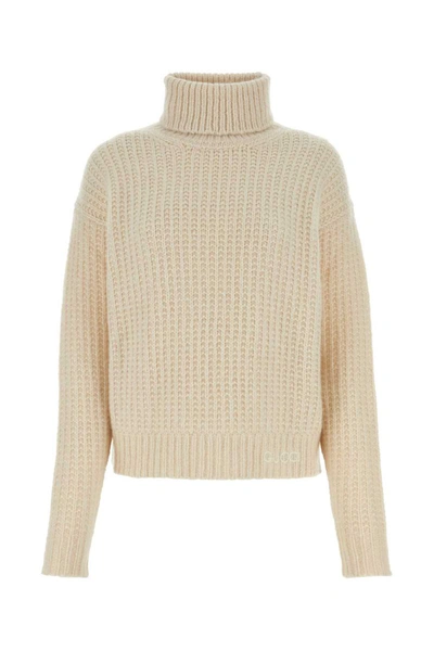 Gucci Turtleneck Cropped Ribbed Knit Sweater In Beige O Tan