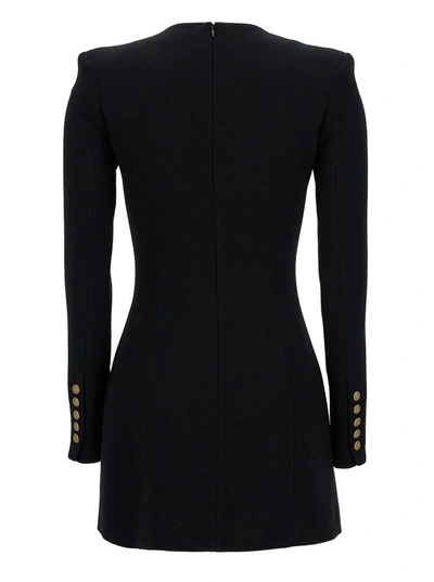 Shop Balmain Mini Black Asymmetric Dress With Jewel Buttons In Crêpe Woman