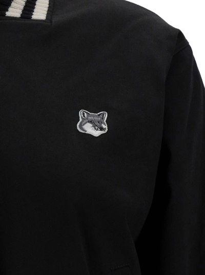 Shop Maison Kitsuné Black Varsity Jacket With Fox Head Patch In Cotton Woman