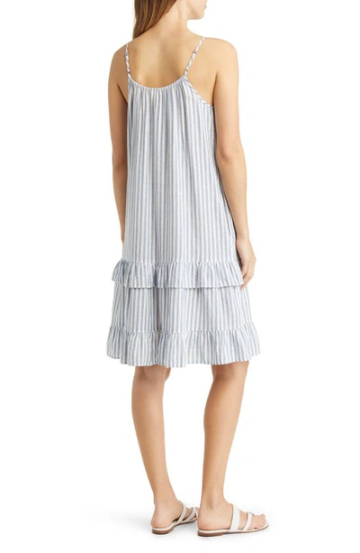 Caslon Stripe Ruffle Linen Blend Dress In Blue- Ivory Brianne Stripe