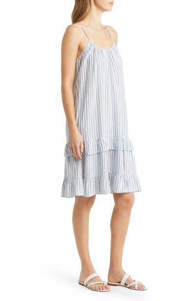 Caslon Stripe Ruffle Linen Blend Dress In Blue- Ivory Brianne Stripe