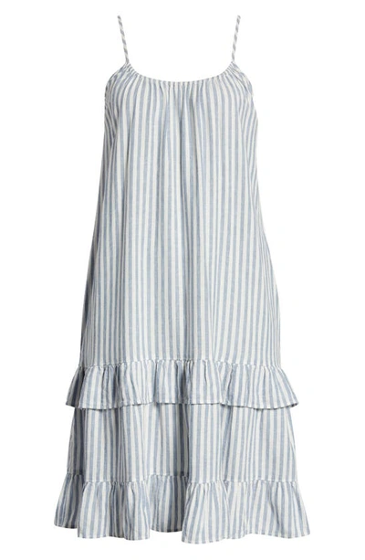 Caslon Stripe Ruffle Linen Blend Dress In Blue- Ivory Brianne Stripe