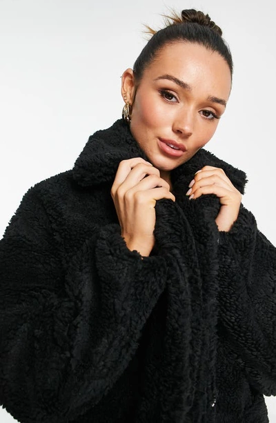 Topshop borg cheap jacket black