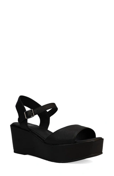 Eileen Fisher Mime Nubuck Ankle-strap Wedge Sandals In Black