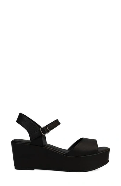 Eileen Fisher Mime Nubuck Ankle-strap Wedge Sandals In Black