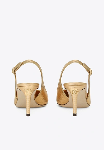 Dolce & Gabbana Cardinale 60 Metallic Slingback Pumps In Iguana Print Leather In Gold