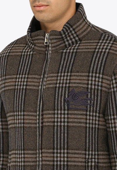 Shop Etro Checked Wool Blend Padded Jacket In Multicolor