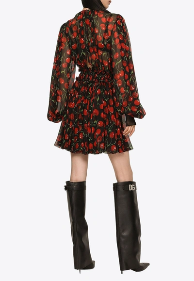 Shop Dolce & Gabbana Cherry Print Chiffon Mini Dress In Multicolor