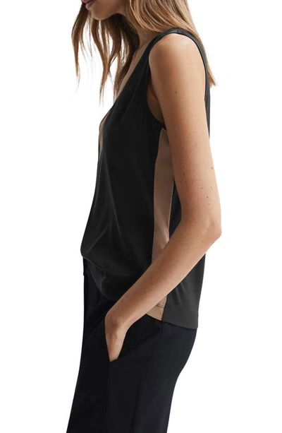 Shop Reiss Pipa Colorblock Sleeveless Stretch Silk Top In Beige Black
