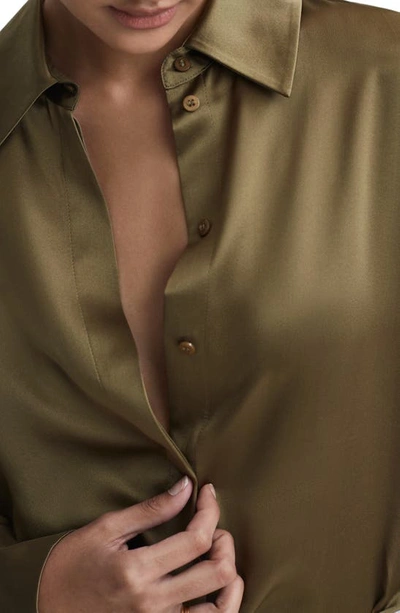 Shop Reiss Hailey Silk Button-up Shirt In Khaki