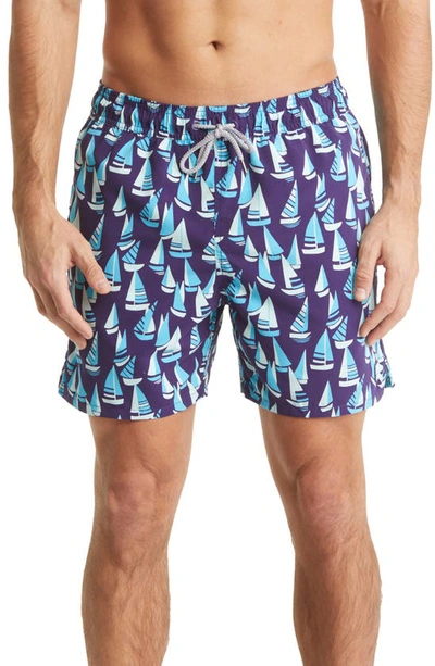 Shop Tom & Teddy Quick Dry Swim Trunks In Mulberry & Blue