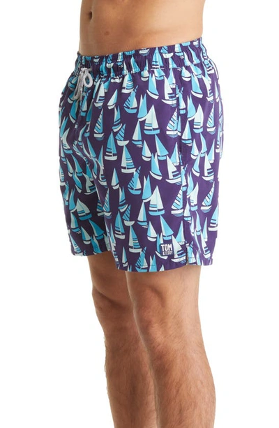 Shop Tom & Teddy Quick Dry Swim Trunks In Mulberry & Blue